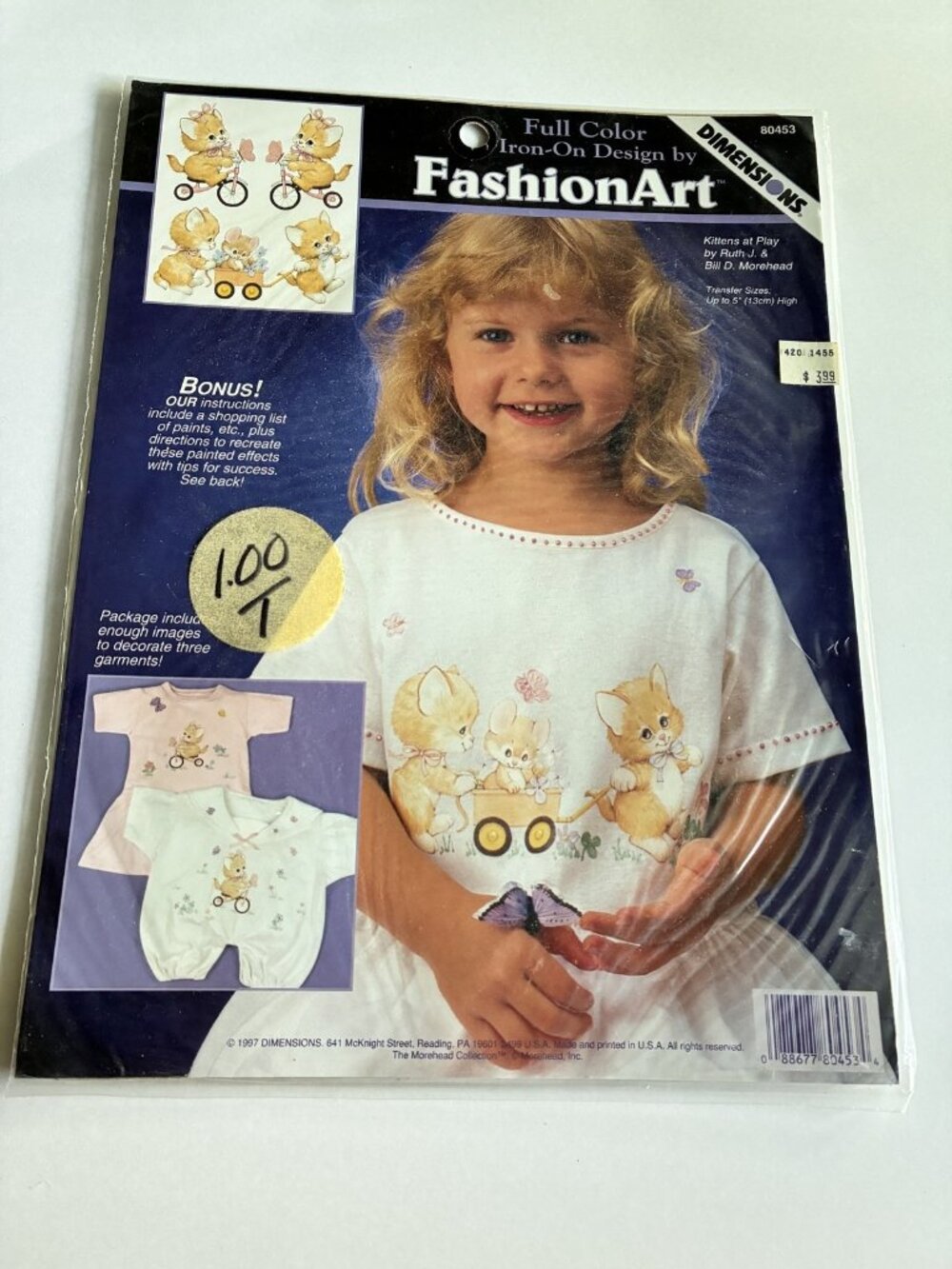 Dimensions FashionArt Kittens at Play Iron-On Fabric Transfer Vintage 80453 New